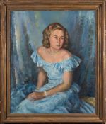* Francis Wynne Thomas [1907-1989]- Portrait of Moira Major, three-quarter length seated,