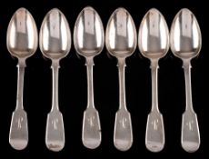 A set of six Victorian silver Fiddle pattern dessert spoons, maker Metcalf Hopgood, London,