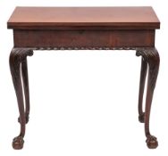 A George III mahogany rectangular tea table:, with a plain hinged top,