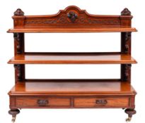 A Victorian mahogany rectangular three tier buffet:,