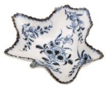 A Plymouth blue and white leaf shaped pickle dish: with serrated edge,