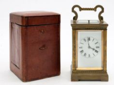 A French quarter-striking carriage clock: the eight-day duration movement having a silvered