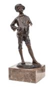 After Parente, a bronze study of a street urchin: wearing a peaked cap and knotted scarf ,