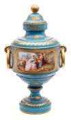 A Sèvres-style vase and cover: with gilt ring handles,