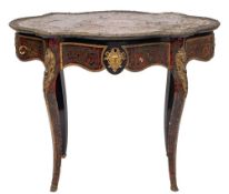 A 19th Century French ebonised Boulle work and gilt metal mounted centre table:,