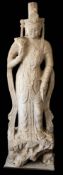 A large Chinese micaceous marble statue of Guanyin: in the Tang style,