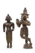 A 19th century bronze Indian bronze figure: possibly Krishna Gopala, on a circular base,