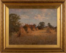 Alexander Abraham [early 20th Century]- The End of The Day; harvesters and corn stooks,