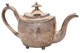 A George III silver teapot, maker Thomas Holland, London, 1806: of barge-shaped outline,