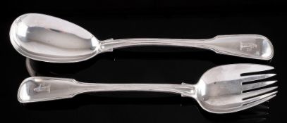 A pair of William IV silver Fiddle and Thread pattern salad servers, maker William Theobalds,