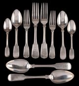A small collection of George III and later Fiddle and Thread pattern flatwares,