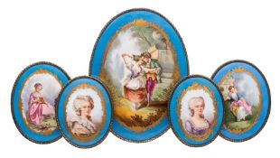 Five French porcelain oval plaques: in the Sèvres manner,