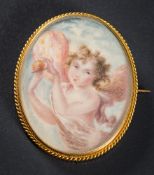 An early 20th Century oval miniature: depicting an angelic female figure holding a butterfly,