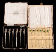 A set of six George V silver novelty cocktail sticks, maker James Dixon & Sons Ltd, Sheffield,