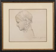 Mark Lancelot Symons [1887-1935]- Portrait of Elizabeth Shuffrey, head and shoulders, in profile,