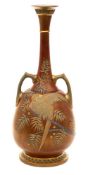 A Worcester porcelain 'Patent Metallic' two handled vase: of footed globular form with slender