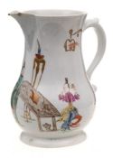 A First Period Worcester 'scratch cross' cider jug: of baluster form with scroll handle,