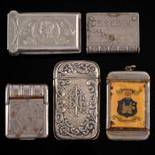 A collection of five metal advertising vesta cases: including 'The State Fire Office', Bryant & May,