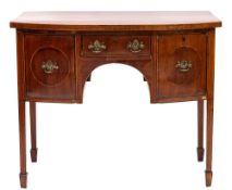 A late 19th Century mahogany and inlaid bow fronted sideboard:, of small size,