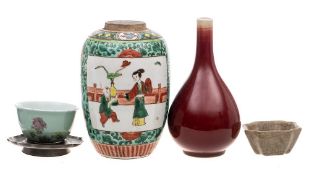 A group of Chinese porcelain: comprising a teabowl and pewter stand,