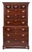 A 19th Century mahogany chest on chest:, the upper part with a moulded cornice,