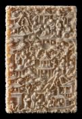 A late 19th/early 20th century Cantonese carved ivory card case: of rectangular outline,