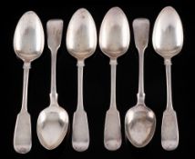 A set of six Victorian silver fiddle pattern teaspoons, maker Thomas Robinson I, Newcastle,
