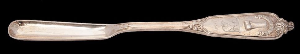 A Victorian silver marrow scoop, maker William Cunningham, Edinburgh, 1840: crested,
