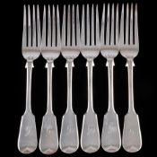 A set of six Victorian provincial silver Fiddle pattern table forks, maker William Rawlings Sobey,
