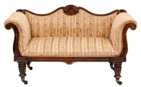 A Regency carved rosewood scroll end settee:,