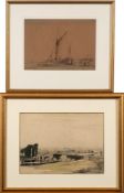 * Hester Frood [1882-1971]- A Thames Barge on The Exe,:- signed, inscribed and dated Dec 23rd 1946,