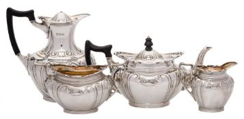 An Edwardian silver four- piece tea and coffee service, maker Martin, Hall & Co, Sheffield,