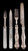 A George IV silver and mother of pearl folding pocket fruit fork, maker John Nowill, Sheffield,