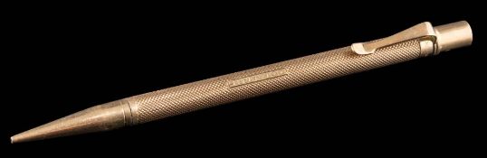 Sampson Mordan & Co. A 9ct gold propelling pencil: stamped 'R.C.