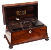 A Regency rosewood tea caddy: of sarcophagus outline,