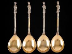 A set of four Victorian silver gilt apostle top spoons, maker Charles Stuart Harris, London,