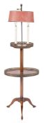 A stained beech and brass galleried oval etagere lamp:,