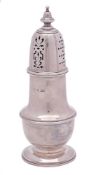 A George V silver sugar caster, maker Atkin Brothers, Sheffield, 1938: of urn shaped outline,