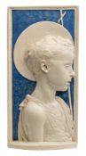 A Cantagalli plaque in the Della Robbia manner: of rectangular form and modelled in high relief