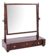 A Regency mahogany and inlaid swing frame platform toilet mirror:, bordered with ebony lines,