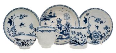 A mixed lot of Liverpool blue and white porcelain: including a Philip Christian reeded coffee cup