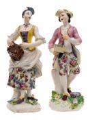 A matched pair of Bow figures of a gallant and lady emblematic of Liberty and Matrimony: the lady