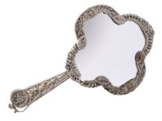 A Continental silver hand mirror, bears import marks for London,