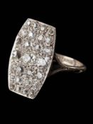 An Art Deco platinum and diamond rectangular cluster ring: mille-grain-set with round old