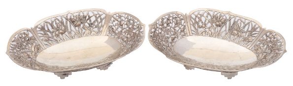 A pair of late 19th/early 20th century Chinese silver bon bon dishes, maker Wang Hing & Co,