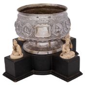 A large Burmese presentation silver bowl: inscribed and presented to Frank Wood OBE,