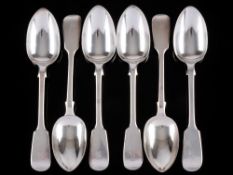 A set of six Victorian silver Fiddle pattern dessert spoons, maker Charles Boyton I, London,
