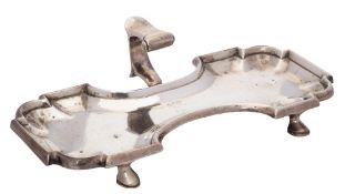 An early George II silver candle snuffers tray, maker James Gould, London, 1733: crested,