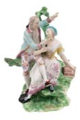 A Derby figural group emblematic of 'Liberty': modelled as a gallant and lady,