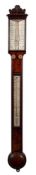 J. Casertelli, Manchester, a mahogany stick barometer: the bone dials set aslant and signed J.